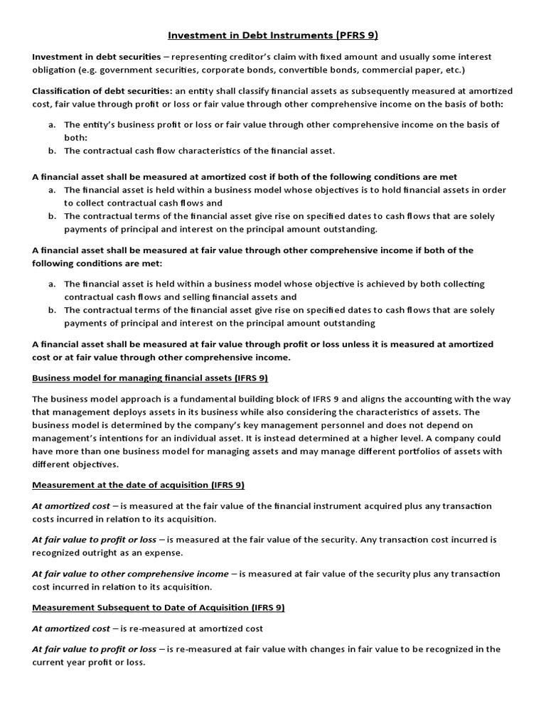 Invesrment in Debt Instruments | PDF | Fair Value | Historical Cost