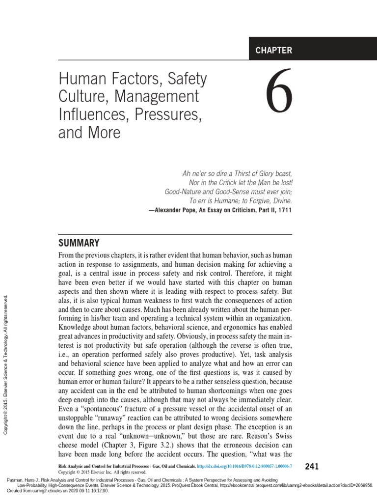 Human Factors, Safety Culture, Management Influences, Pressures, and ...