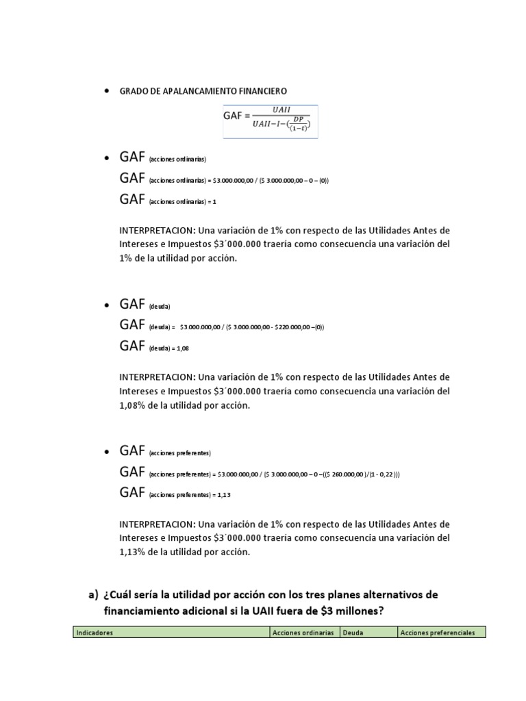 Análisis de GAF y Financiamiento Empresarial | PDF | Acciones ...