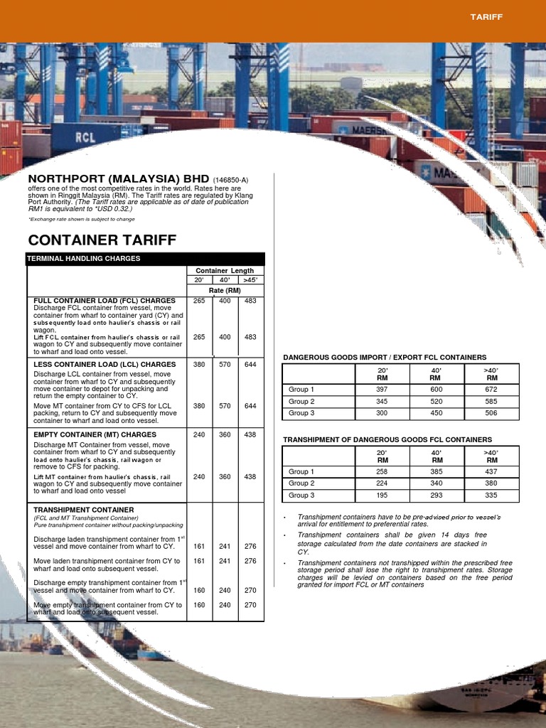 Northport Container Tariff Overview | PDF | Port | Cargo
