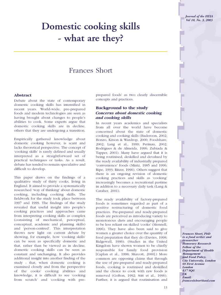 Domestic Cooking Skills PDF PDF Foods Cooking