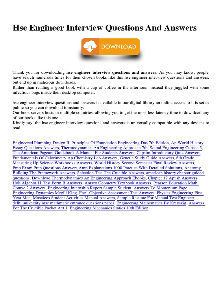 HSE Engineer Interview Q&A Guide | PDF | Language Arts & Discipline | Art