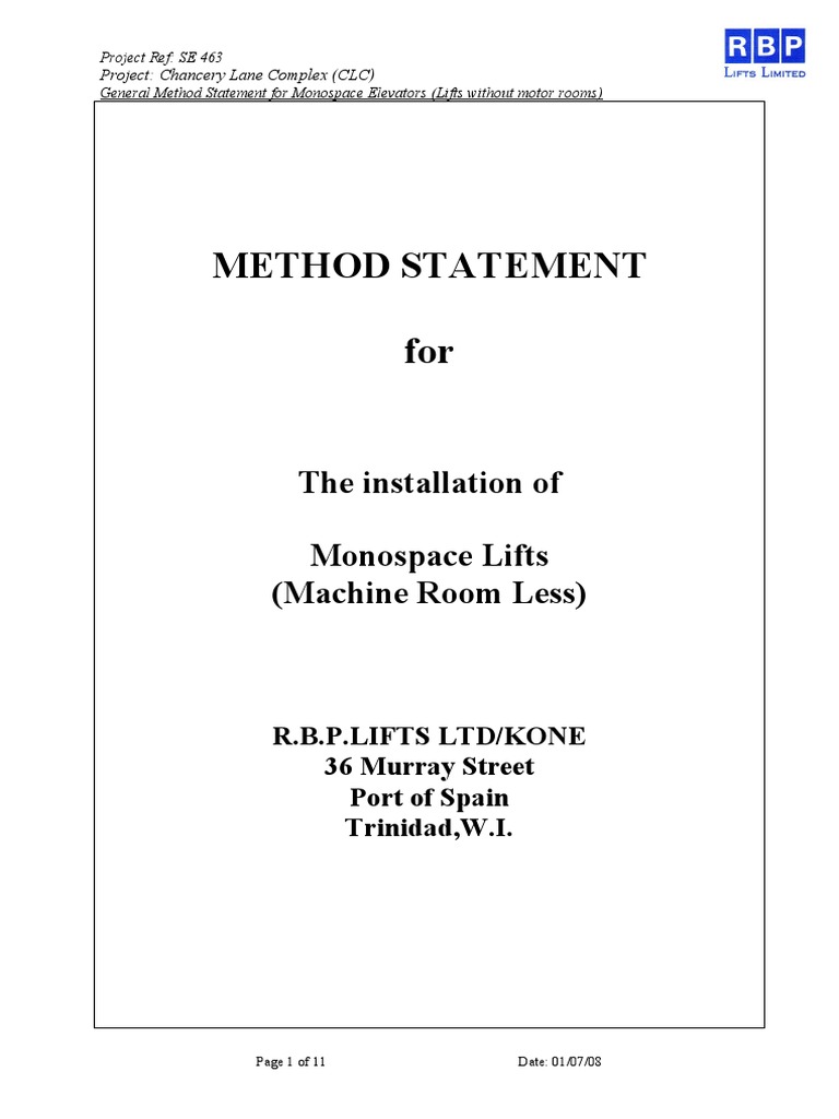 Monospace Elevator Installation Guide | PDF | Elevator | Door