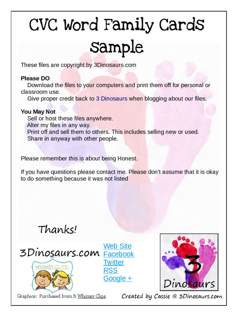 CVC Word Family Cards Sample: Thanks! | PDF