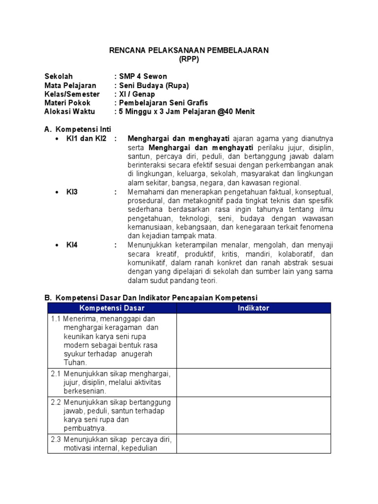 RPP Seni Budaya: Pembelajaran Seni Grafis | PDF