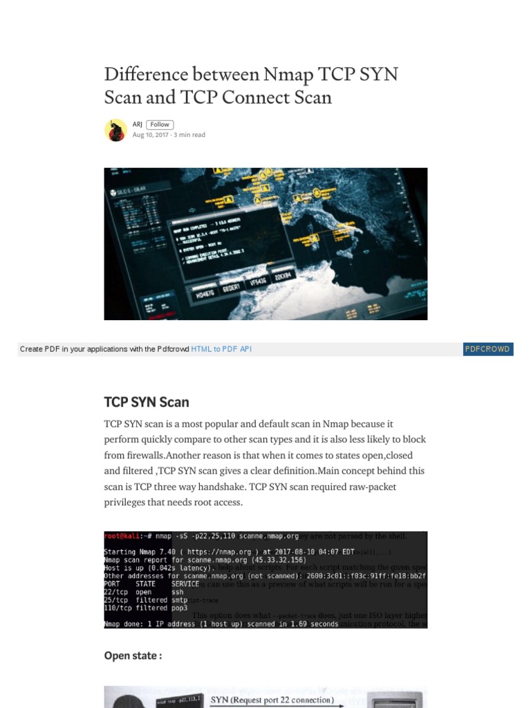 Difference Between Nmap TCP SYN Scan and TCP Connect Scan PDF PDF Transmission Control