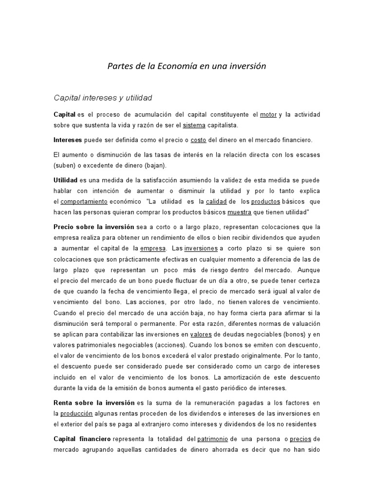 Componentes de la Inversión Económica | PDF | Interés | Compartir ...