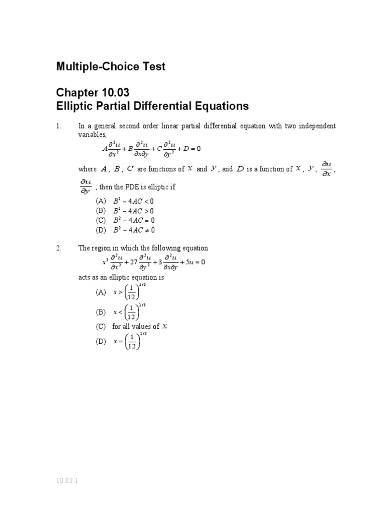 MultipleChoice Test Elliptic Partial Differential Equations PDF