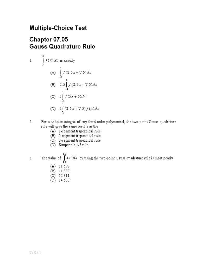 Gauss Quadrature Rule Overview | PDF | Integral | Numerical Analysis