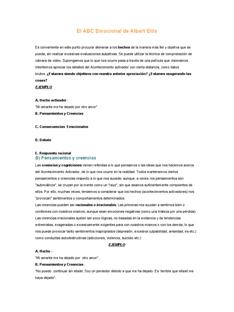 El ABC Emocional de Albert Ellis | PDF | Terapia racional de ...