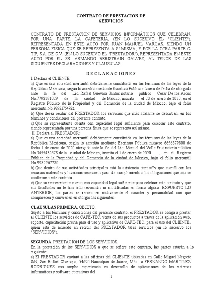 Declaraciones Contrato De Prestacion De Servicios