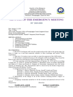 Minutes of The Emergency Meeting: Poonapiagapo Integrated School Poblacion, Poonapiagapo, Lanao Del Norte