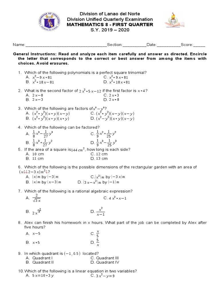 Math 8 Quarter 1 Pdf Mathematical Concepts Mathematical Objects