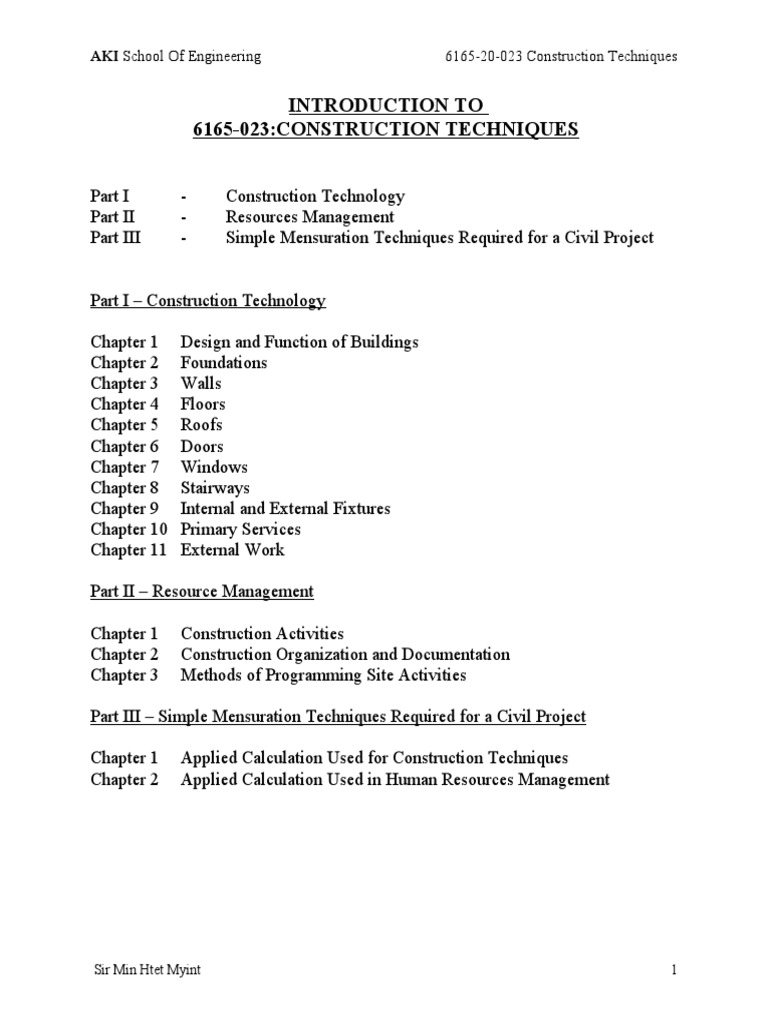 Construction Techniques for Civil Projects | PDF | Computers ...
