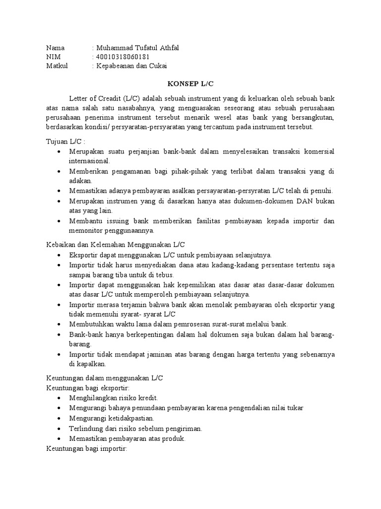 Jenis-Jenis Letter of Credit (L/C) | PDF