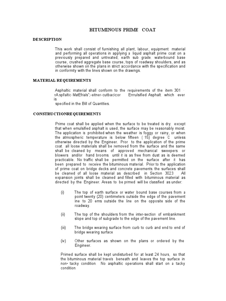 Bituminous Prime Coat Description PDF Road Surface Asphalt