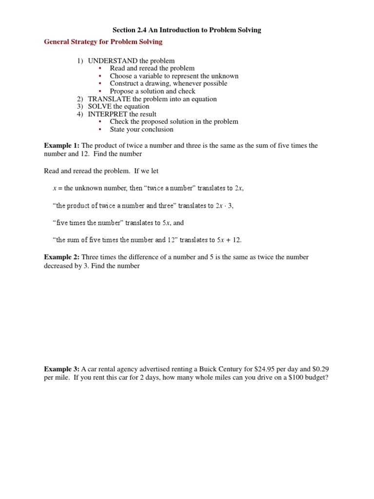 Section 2.4 An Intro To Problem Solving | PDF