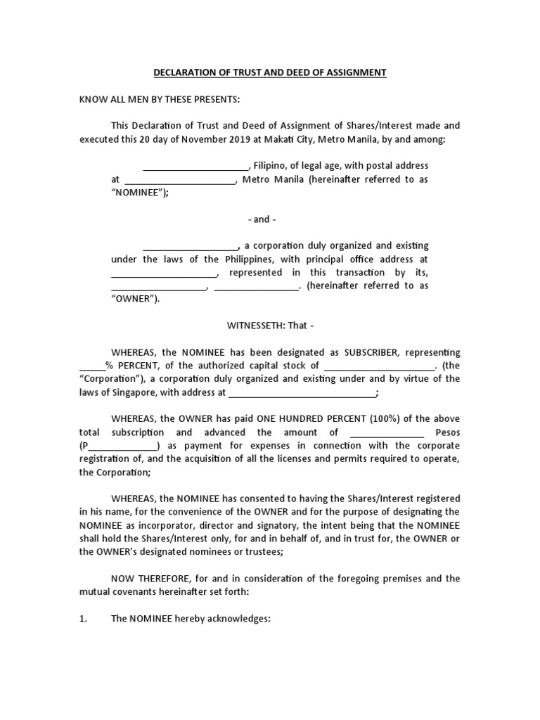 Deed of Trust & Assignment PDF Trust Law Trustee