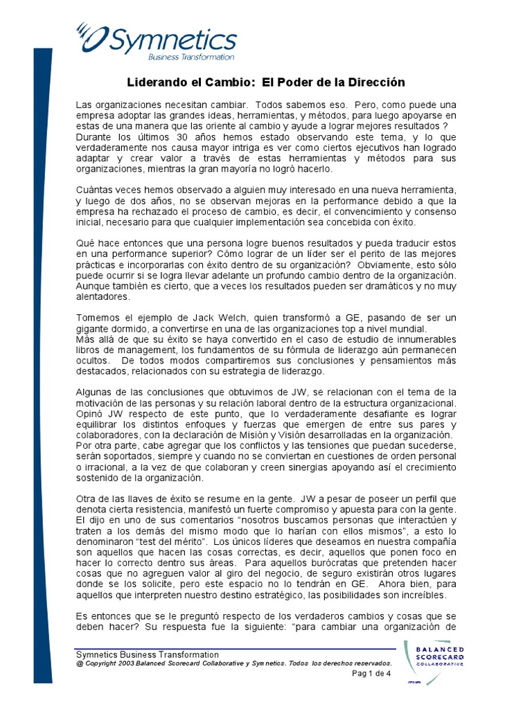 Liderando el Cambio Organizacional | PDF | Liderazgo | Business
