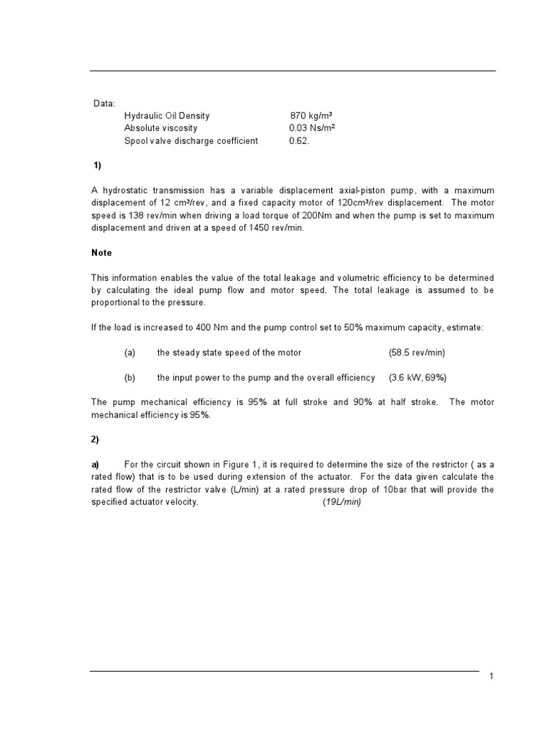 Hydraulic Transmission System Analysis | PDF | Pump | Electric Motor