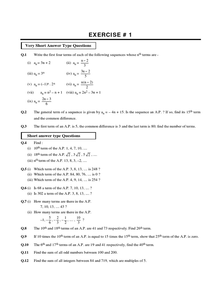 Arithmetic Progression Exercises | PDF | Discrete Mathematics ...
