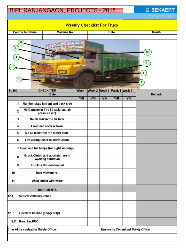 Weekly Truck Inspection Checklist | PDF