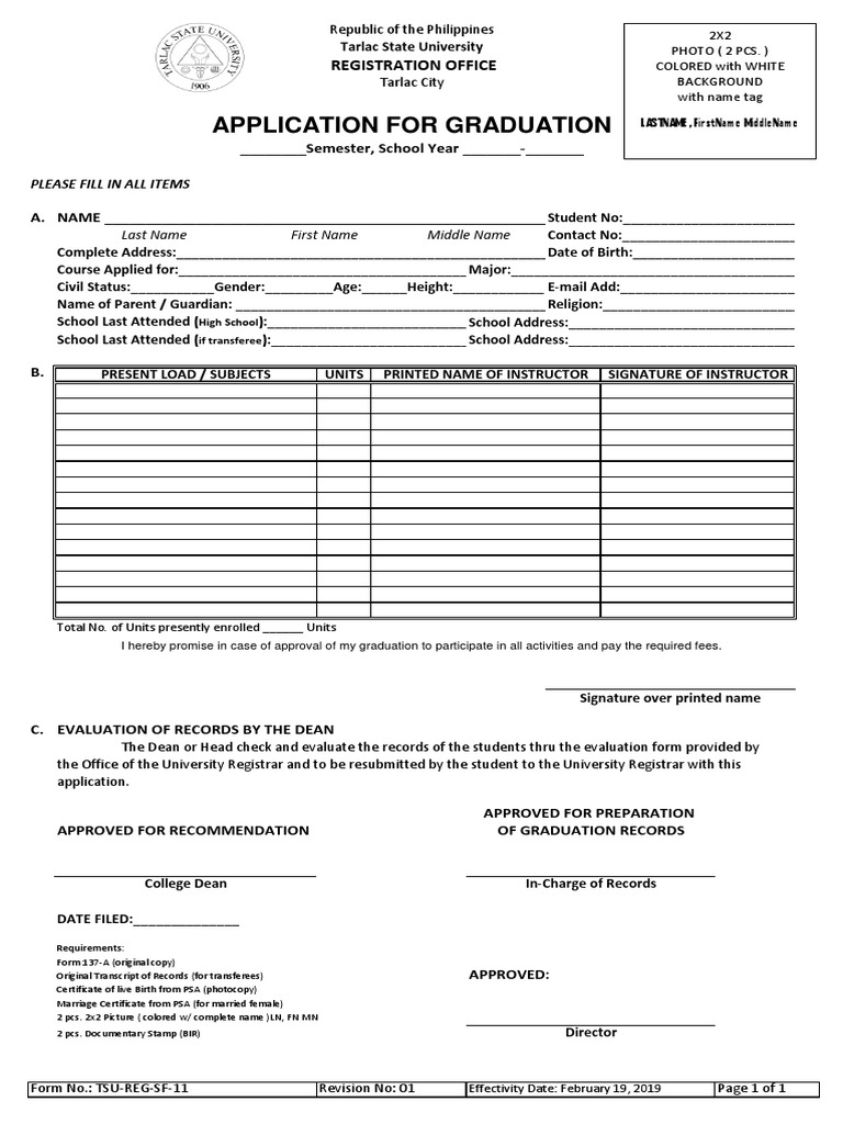 Graduation Application Form Template | PDF | Social Institutions ...