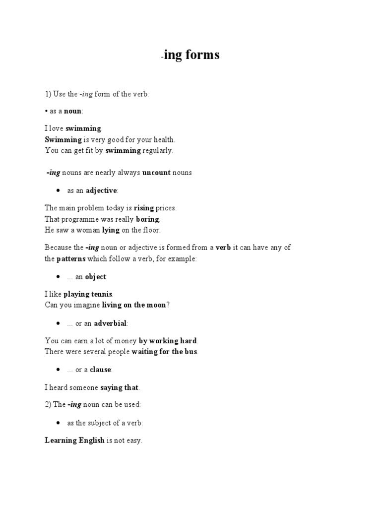 Understanding -ing Forms in English | PDF | Home & Garden