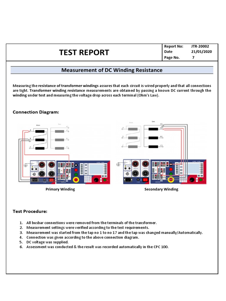 DC Winding Resistance Test Report | PDF | Transformer | Electrical ...
