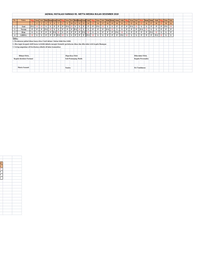 Jadwal Dinas Instalasi Farmasi Desember | PDF