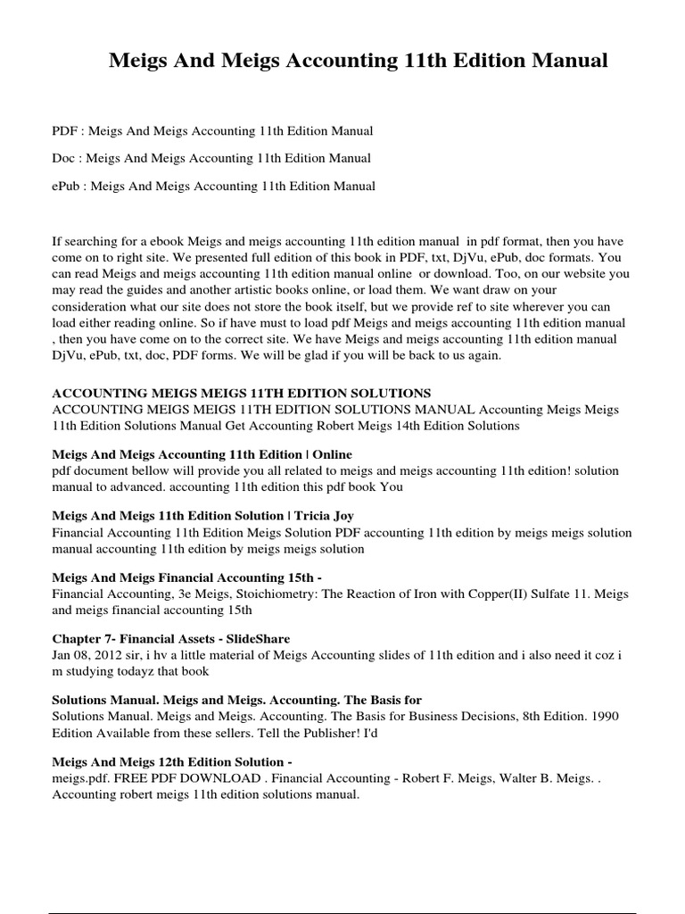 Meigs Accounting 11th Edition Manual PDF PDF E Books Media