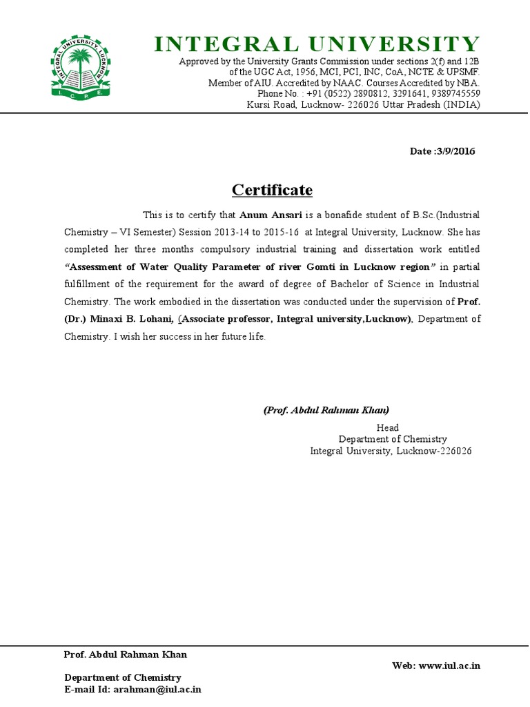 Integral University Certificate | PDF