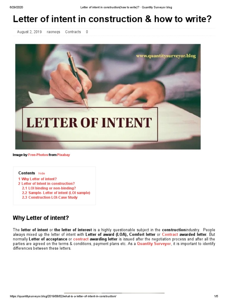 Letter of Intent in Construction (How To Write) - Quantity Surveyor ...