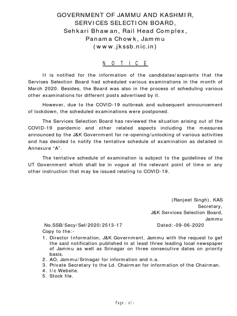 Government of Jammu and Kashmir, Services Selection Board, Sehkari Bhawan, Rail Head Complex