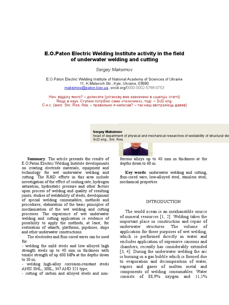 E.O.Paton Electric Welding Institute Activity in The Field PDF