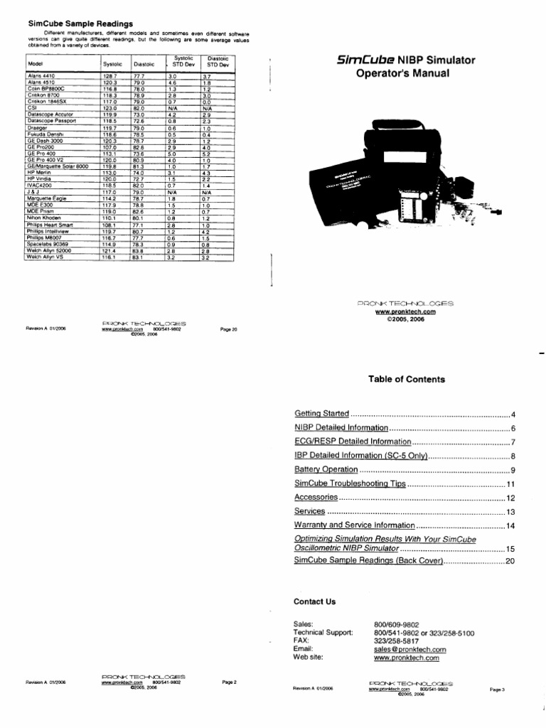 Pronk SimCube NIBP Simulator User Manual PDF