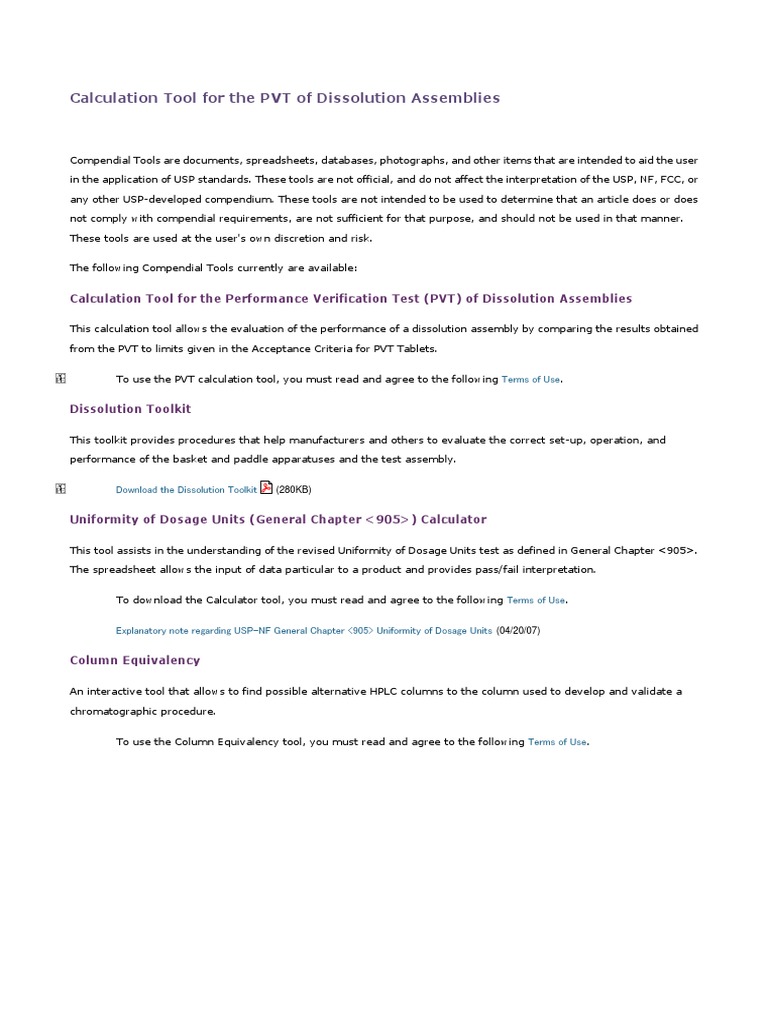 Calculation Tool For The PVT of Dissolution Assemblies PDF | PDF