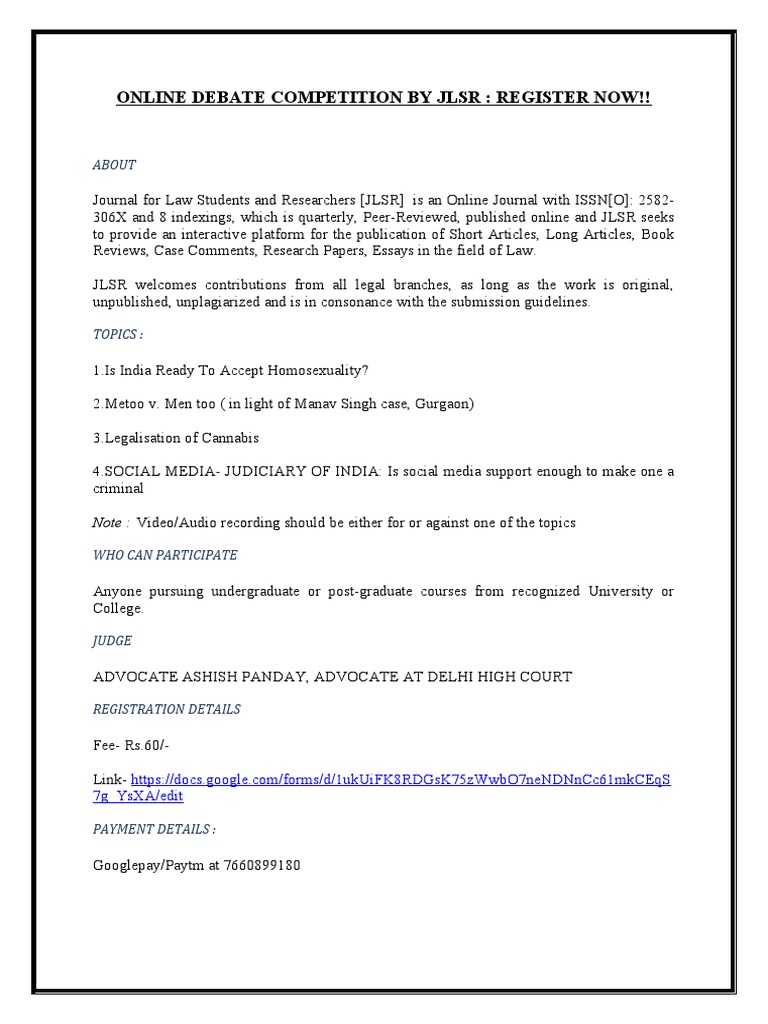 Online Debate Competition By Jlsr Register Now About Pdf