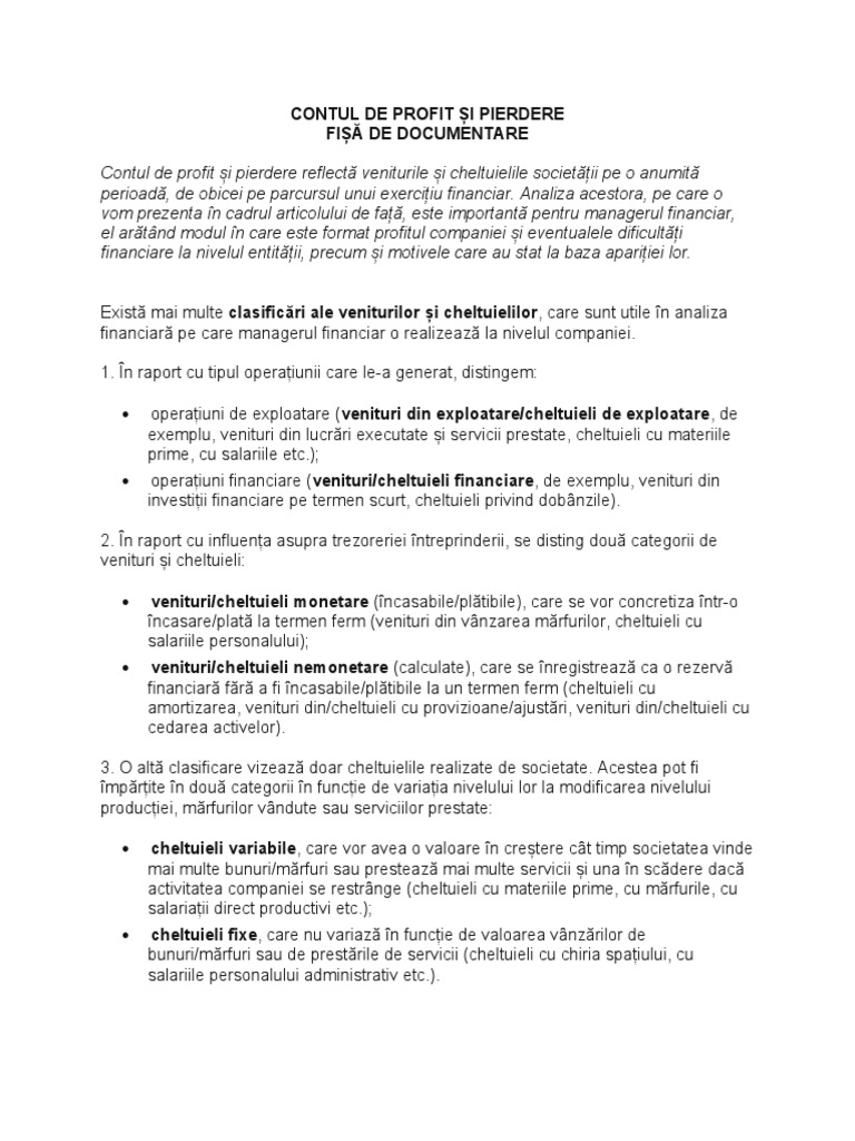 Contul de Profit Și Pierdere | PDF