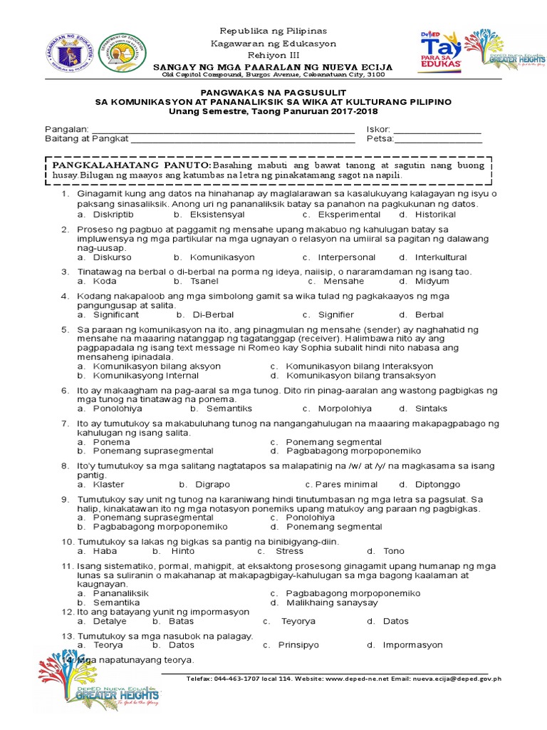 Unified 1st Semester Final SHS Filipino Final | PDF