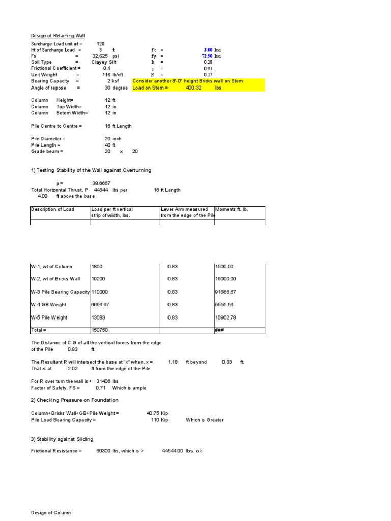 Retaining Wall Design Calculations | PDF | Deep Foundation | Civil ...