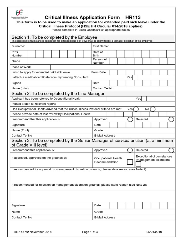 Critical Illness Application Form - HR113: Section 1. To Be Completed ...