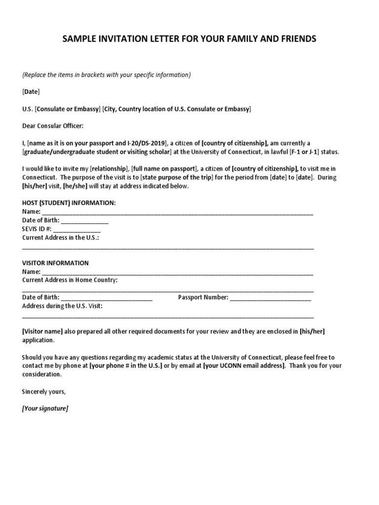 Invitation Letter Template for U.S. Visa | PDF | Social Science