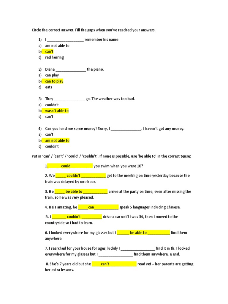 Modal Verbs and Ability An Exercise in Identifying Modal Verb Usage in