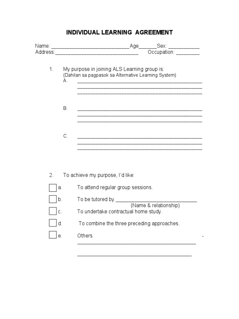 Individual Learning Agreement Form | PDF