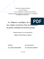 Les Diligences Spécifiques Du Commissaire Aux Comptes en Présence D'un Environnement de Gestion Centralisée de Trésorerie Groupe