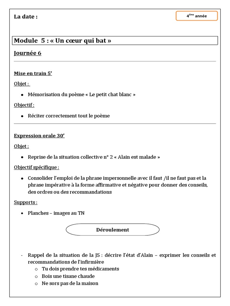 Module 5 Un Cœur Qui Bat La Date Verbe Phrase