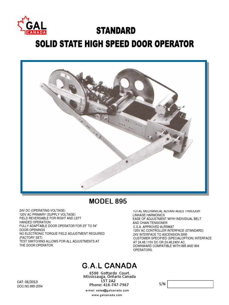 GAL 895 Door Operator Manual | PDF | Belt (Mechanical) | Vehicles