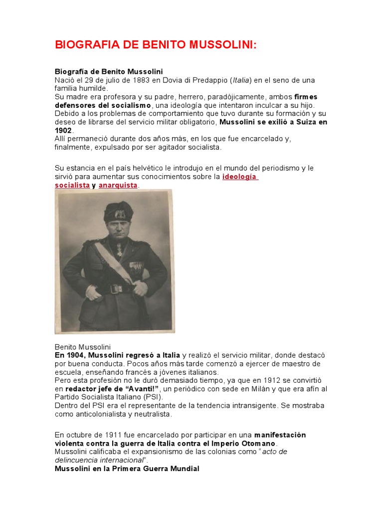 Biografia de Benito Mussolini 9-3 | PDF | Benito Mussolini | Fascismo