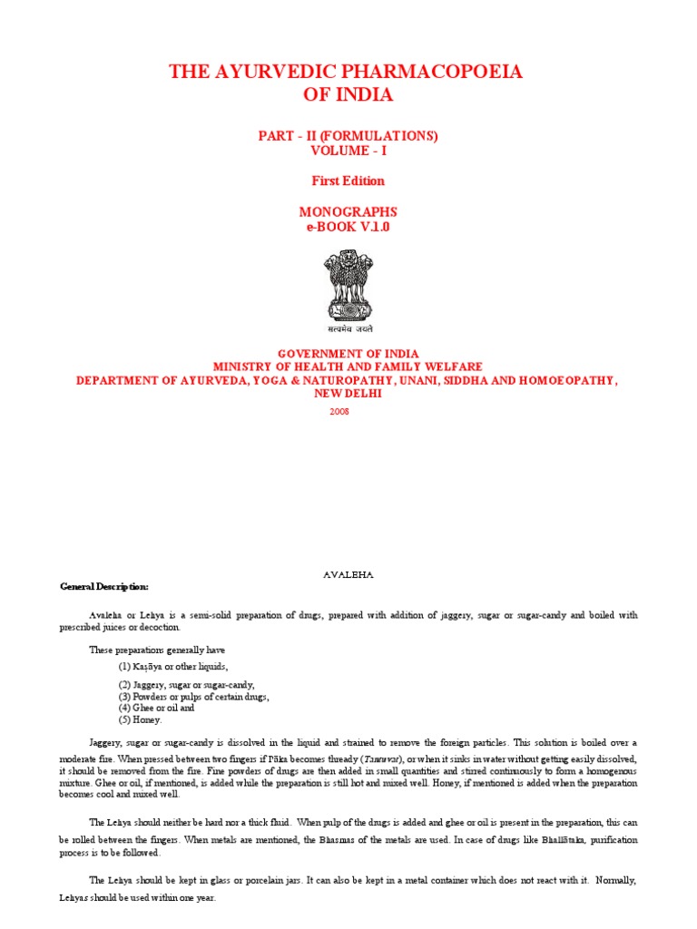 The Ayurvedic Pharmacopoeia of India Part Ii (Formulations) Volume
